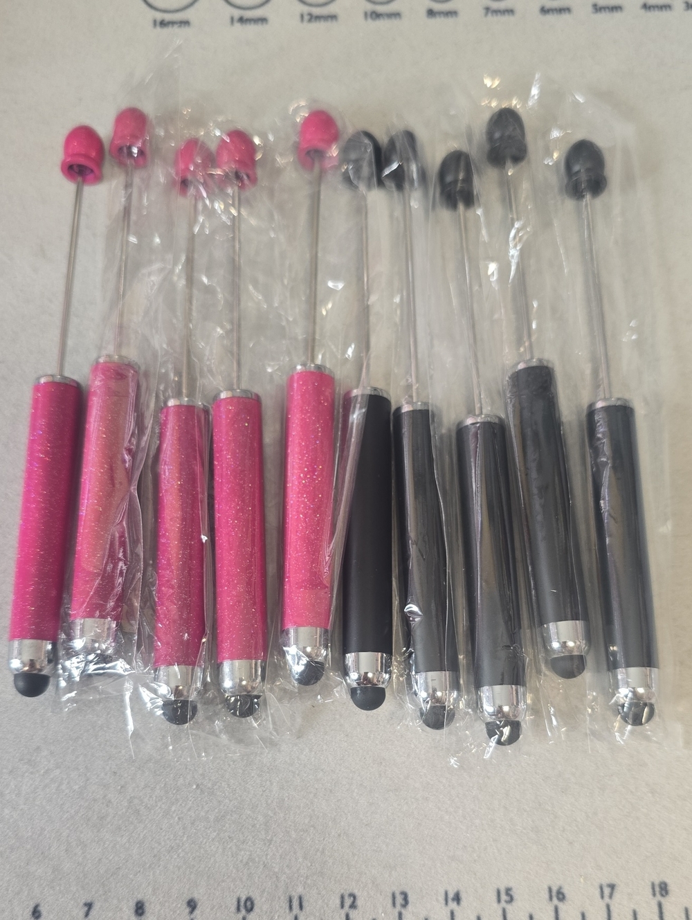 Universal Pink and Black Beadable Stylus Pens - Pack of 10